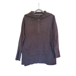 Barefoot Dreams Cozychic Lite Grey Ribbed 1/2 Zip Pullover Sweater Women Medium